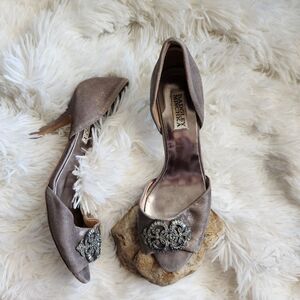 Badgley Mischka peep toe bejeweled shoes